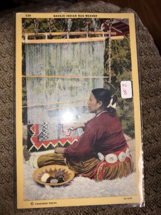 Navajo Indian Rug Weaver Vintage Linen Postcard N8 Has 1 Cent Stamp Affic