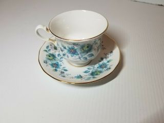 Queen Anne Bone China Blue Floral Tea Cup And Saucer Set Made In England