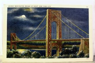 York Ny Nyc George Washington Bridge Night Postcard Old Vintage Card View Pc