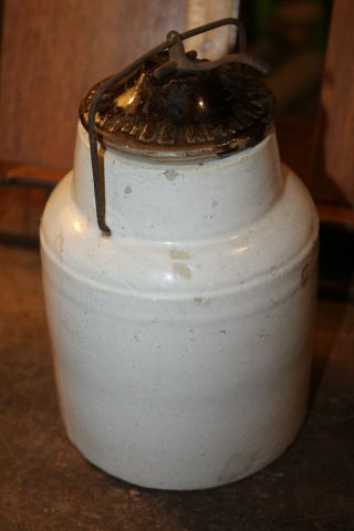 The Weir Pat.  March 1,  1892 Stoneware Crock Canning Jar With Lid & Wire