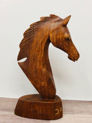 Vintage Carved Wooden Horse Head Figurine Labeled Jamaica