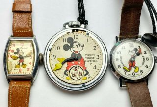 3 Vintage Mickey Mouse Watches,  Ingersoll 30 