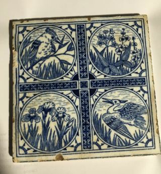 Antique Victorian Minton Hollins Aesthetic Delft Blue/white Tile Rare 1880 