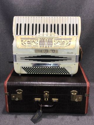 Vintage 50s 60s Pollina 41/120 Pearl White Accordion W/case Made In Italy