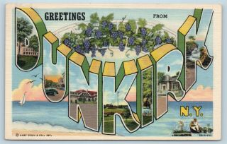 Postcard Ny Large Letter Greetings From Dunkirk York Vintage Linen P3