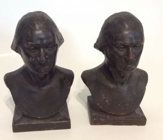 Early 20th C.  Antique George Washington Bronzed Cast Iron Bookends