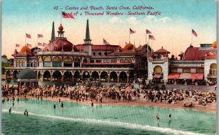 Casino & Beach Santa Cruz Ca Vintage Postcard Ss1
