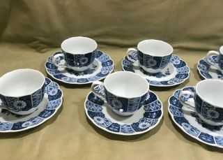Vintage Japanese Blue Imari Porcelain Cup And Saucer serving set 14 piece 3