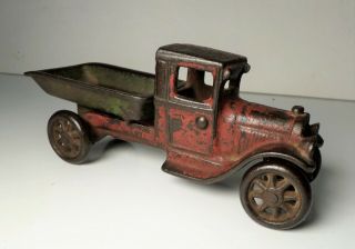 Vintage Arcade Cast Iron Red & Green Trucks Dump Truck 6 "