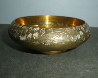 Antique Vintage Engraved Brass Metal Bowl India 4.  50 "