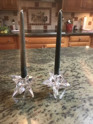Two 9 Point Star Crystal Candle Holders