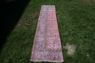 2x10 Ft.  Pink Runner Rug,  Turkish Handmade Runner,  Handwoven Vintage Hallway Rug