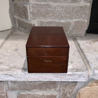 Vintage Globe Wernicke Dovetail Hinged Oak Wood Index File Recipe Box 10x6x4.  5”
