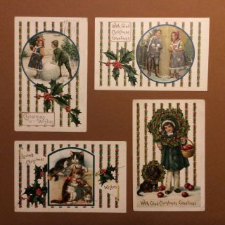 Vintage Christmas Postcards,  Group Of 4 Cards,  Early 1900s - Set 6