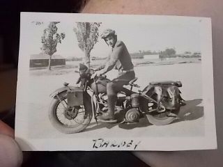 Vint Snapshot Photo,  Young Man W Helmet & Goggles On Motorcycle