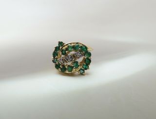 Vintage 14k Natural Emerald & Diamond Cocktail Ring