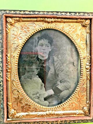 Vintage Tintype Photo Of Lady And Child.  Half Case.
