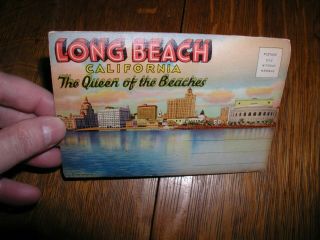 Old Vintage Folder Postcard Of Long Beach California Ca