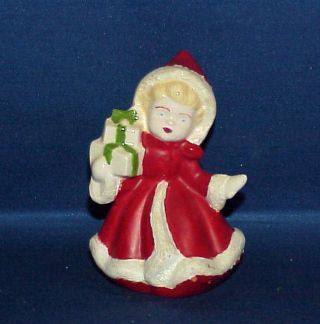 Vintage Ceramic Girl Figurine Red Christmas Dress