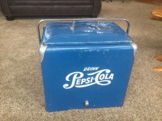 Vintage 1950’s Pepsi Cola Blue Metal Cooler Ice Box Chest