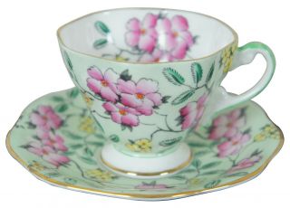 Eb Foley Springdale English Bone China Pink Flower Teacup & Saucer