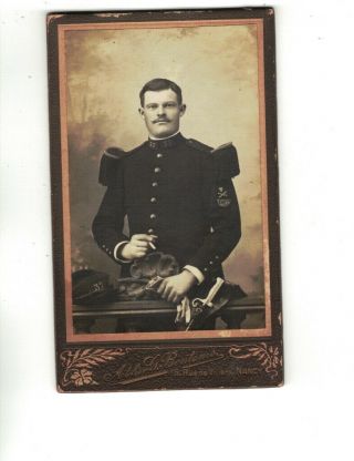 Me2962 Cabinet Photo Smoking Military Soldier In Uniform/ Sable 1800 Era