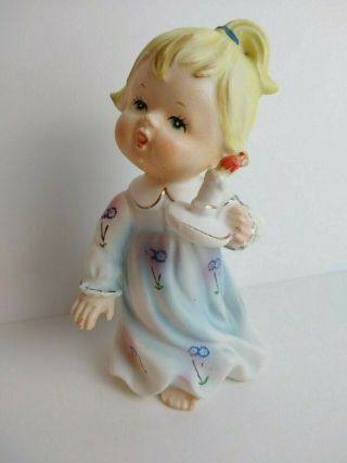 Figurine By Wolin Little Girl In Nightgown Holding A Candlestick Vintage