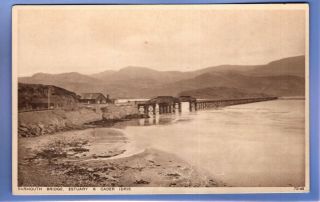 Old Vintage Postcard Barmouth Bridge Estuary & Cader Idris Merionethshire Wales
