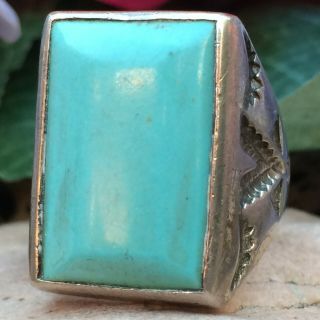 Gorgeous Large Old Pawn Vintage Navajo Bell Sterling Turquoise Ring Sz 11 Wow