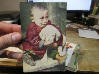 Victorian Era Ohio Old Antique Postcard Millersburg Orphan Boy With Puppy Dog