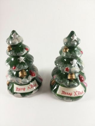 Vintage Kreiss Christmas Tree Salt And Pepper Shakers Merry Xmas