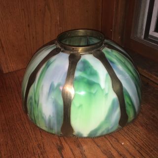 Awesome 14 " Antique Marble Green 6 Panel Art Nouveau Old Slag Glass Lamp Shade