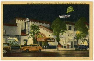 81320 Vintage Hollywood Ca Postcard Brown Derby Restaurant At Night