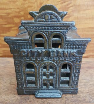 Antique Cast Iron Citybank Money Box 1900s Collectable