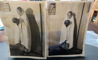 Early Halloween Photos Child In Ghost Costume Holds Jack O Lantern 1930s