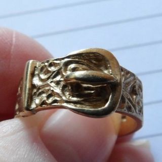 Vintage 9 Carat Yellow Gold Wide Buckle Ring Size S Unisex Hallmarked Xww150