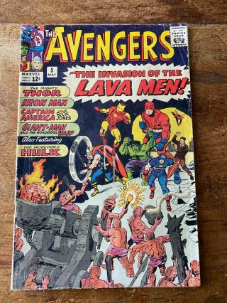 Avengers 5 Stan Lee Jack Kirby Lava Men App.  Marvel Comics - 1964 U