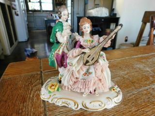 Vintage Antique Frankenthal Dresden Couple Figurine - Porcelain Lace - West Germany