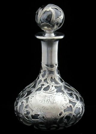 Antique Alvin 999/1000 Fine Silver Overlay Art Nouveau Perfume Bottle Dec.  1899