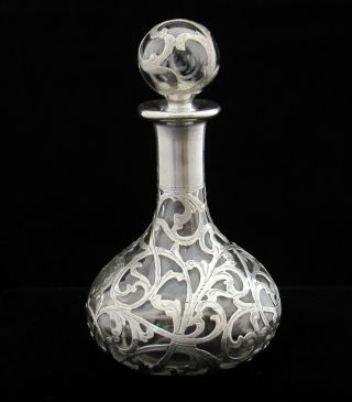 Antique ALVIN 999/1000 Fine Silver Overlay Art Nouveau Perfume Bottle Dec.  1899 2