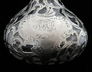 Antique ALVIN 999/1000 Fine Silver Overlay Art Nouveau Perfume Bottle Dec.  1899 3