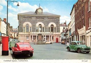 2 Early Carmarthen Guildhall Square Carmarthenshire Postcards Vintage Cars