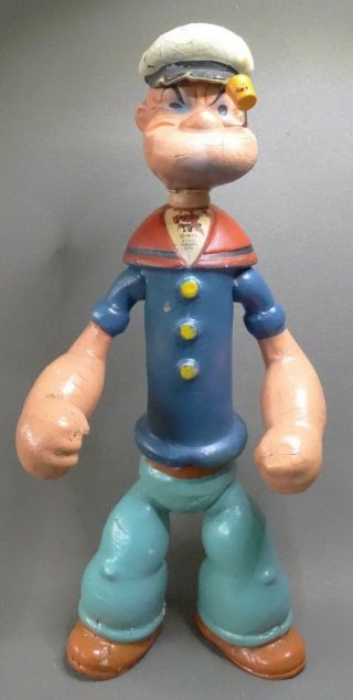 Vintage Popeye 1935 King Features Large 14 " Composition Jointed Figure W/pipe
