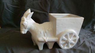 White Porcelain Ceramic Donkey And Cart Planter Vase,  Perfect For Home Or Office