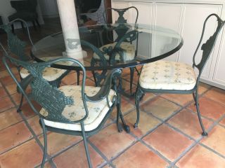 Woodard Vintage Wrought Iron Dining Set Round Table 4 Chairs