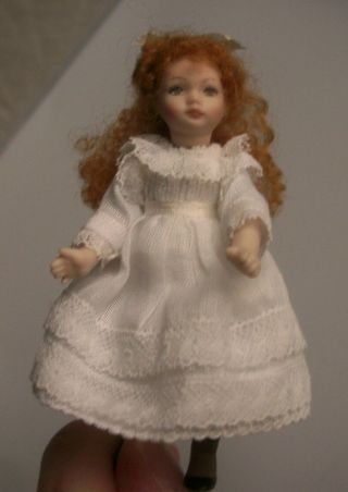 Vintage Artist Made Victorian Porcelain Red Haired Little Girl Dollhouse