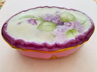 Vintage Antique Porcelain Trinket Jewelry Box Hand Painted,  Signed