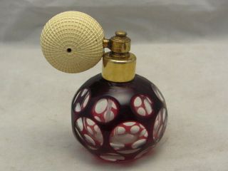 Vintage Occupied Japan Red Cut To Clear Heavy Glass Perfume Fragrance Bottle
