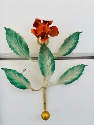 Vintage Metal Orange Flower Hook W/ Variegated Green Leaves Made In Italy