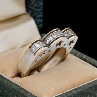 Antique Vintage Deco Mid Century 14k White Gold Quartz Engagement Ring Sz 9.  75